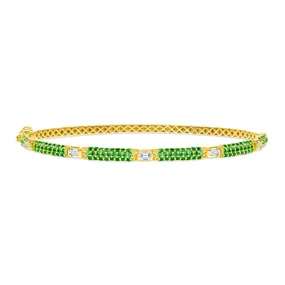 14K Gold Emerald and Diamond Bangle
