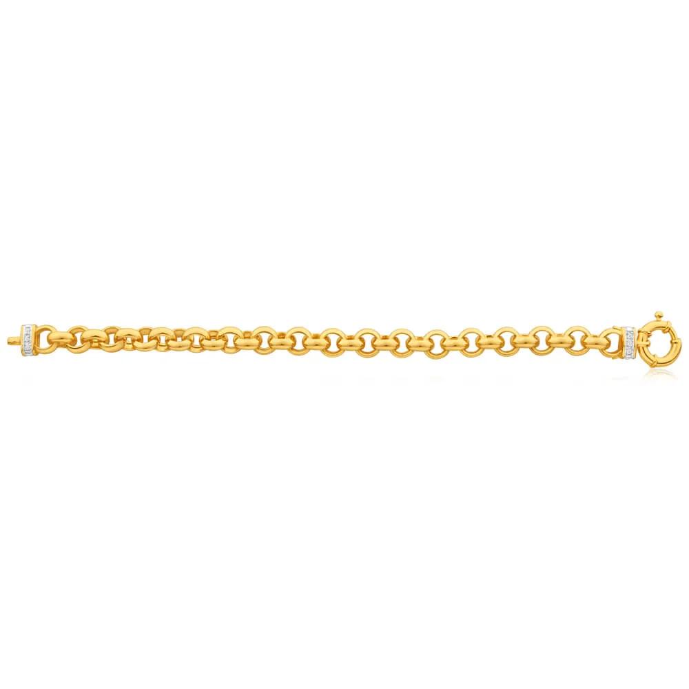 9ct Yellow Gold Silver Filled Cubic Zirconia Belcher 20cm Bracelet