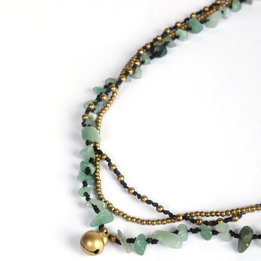 Amethyst and Jade with Brass Ball Necklace - Thailand