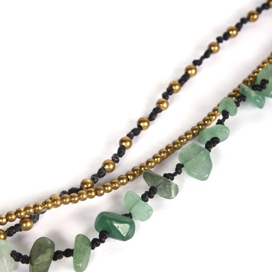 Amethyst and Jade with Brass Ball Necklace - Thailand