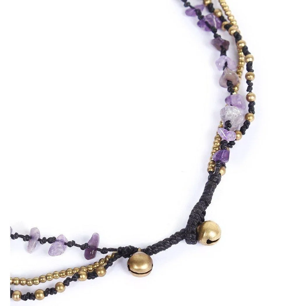 Amethyst and Jade with Brass Ball Necklace - Thailand