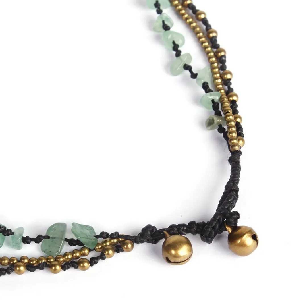Amethyst and Jade with Brass Ball Necklace - Thailand