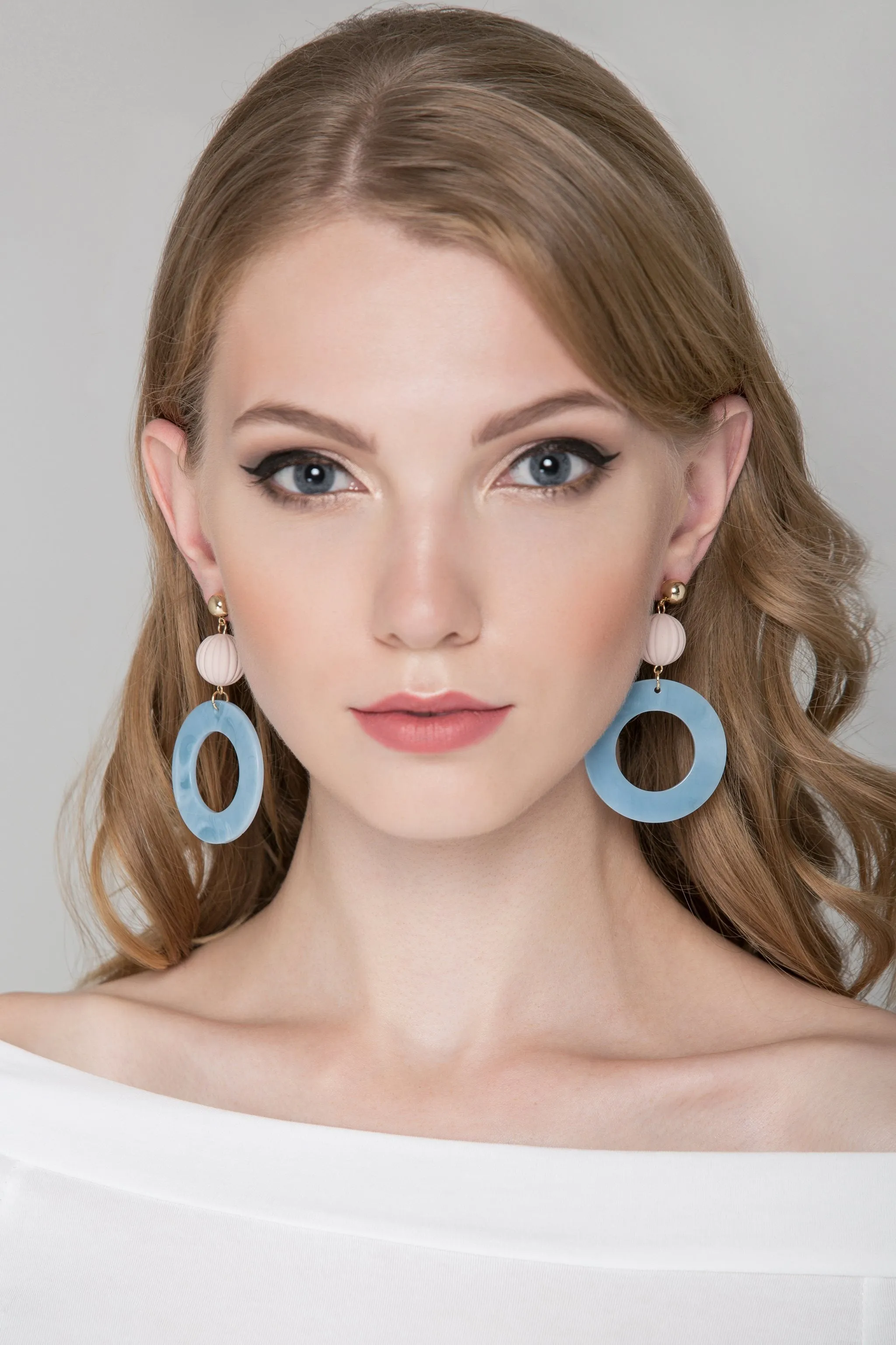 Blue Acrylic Marble Hoop Earrings