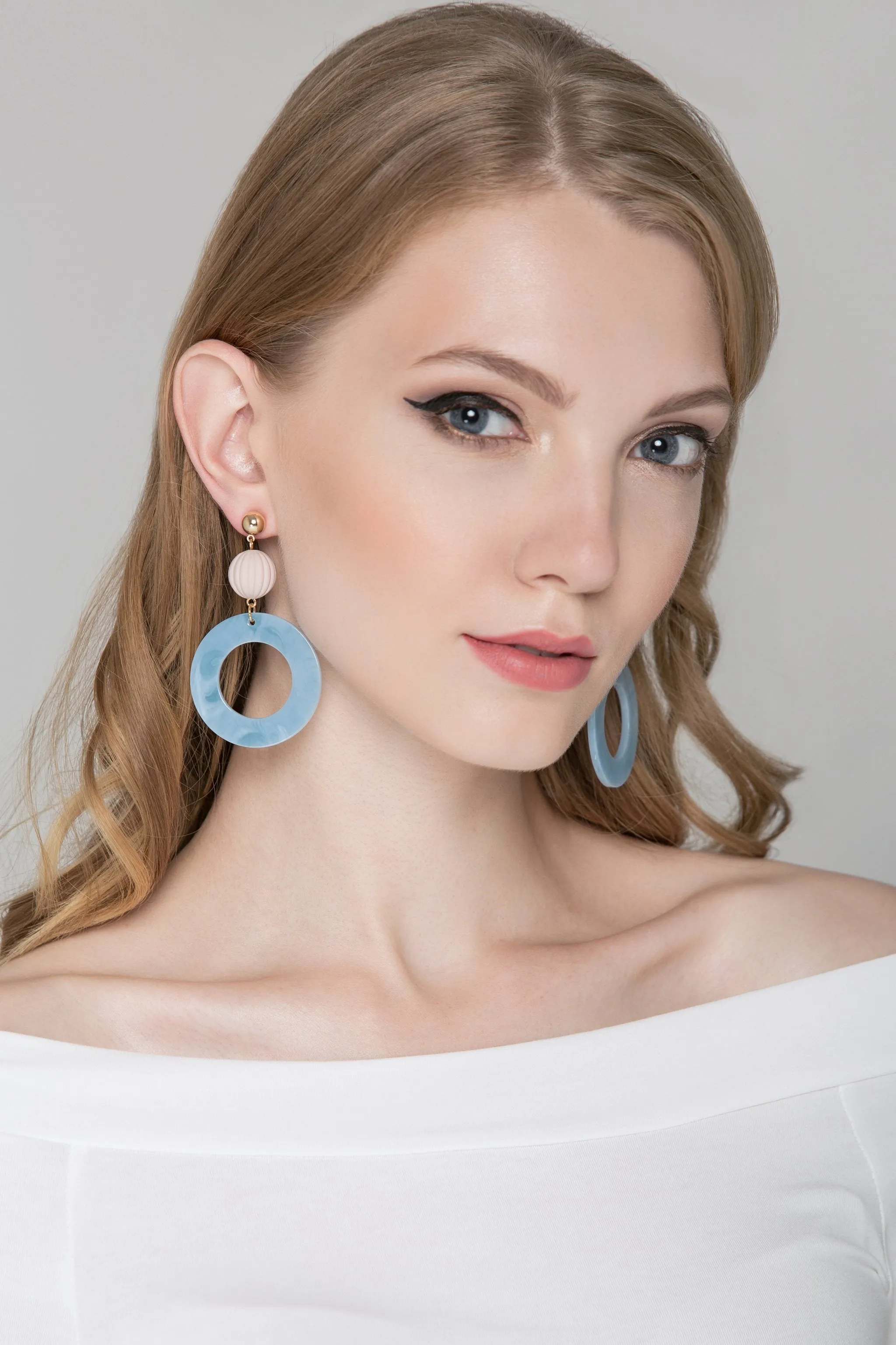 Blue Acrylic Marble Hoop Earrings