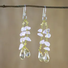 Crystalline Drops Rose Quartz and Glass Bead Dangle Earrings from Thailand