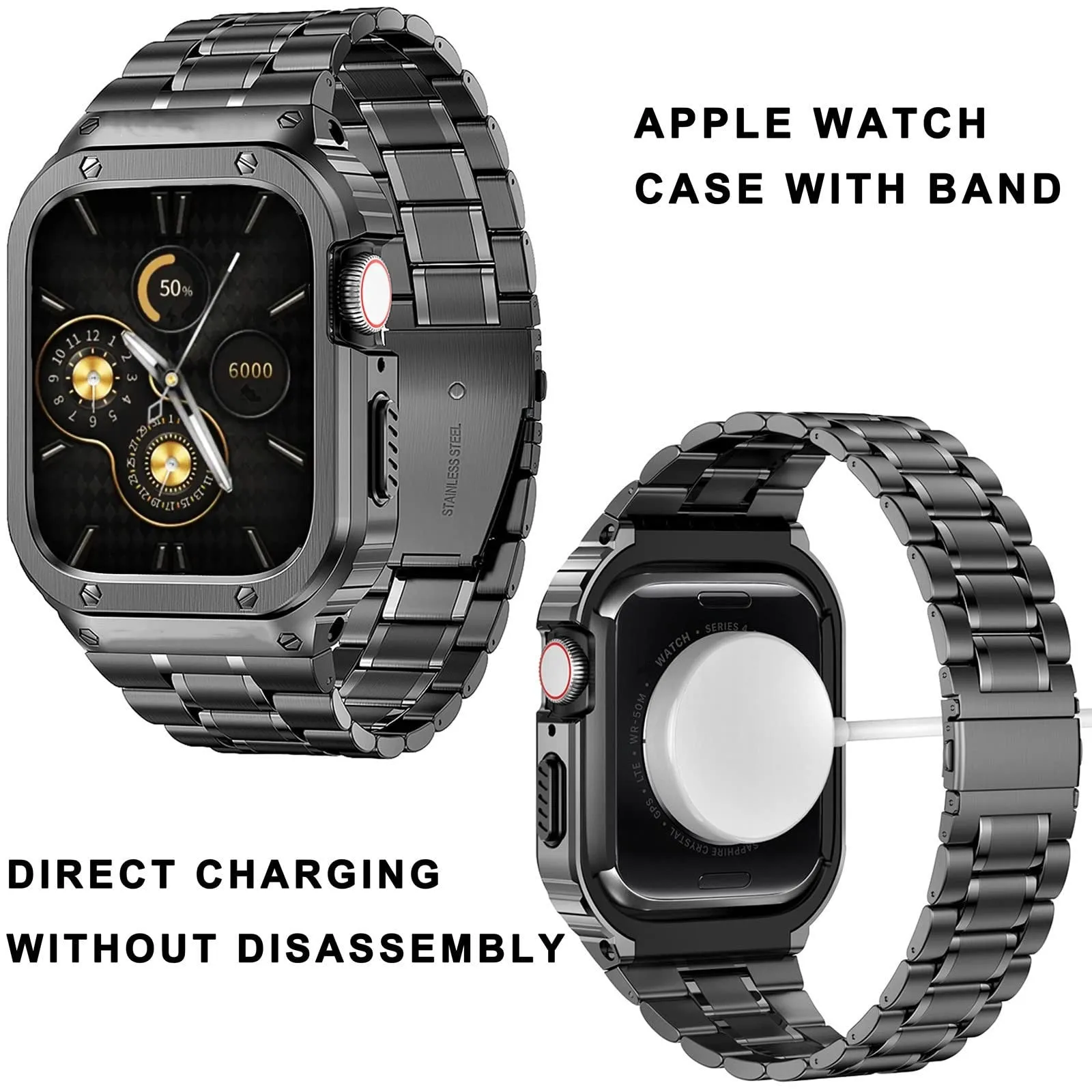 O Ozone - Stainless Steel Watch Band with Case Compatible with Apple Watch Series 9/8/7 (45mm) - Silver