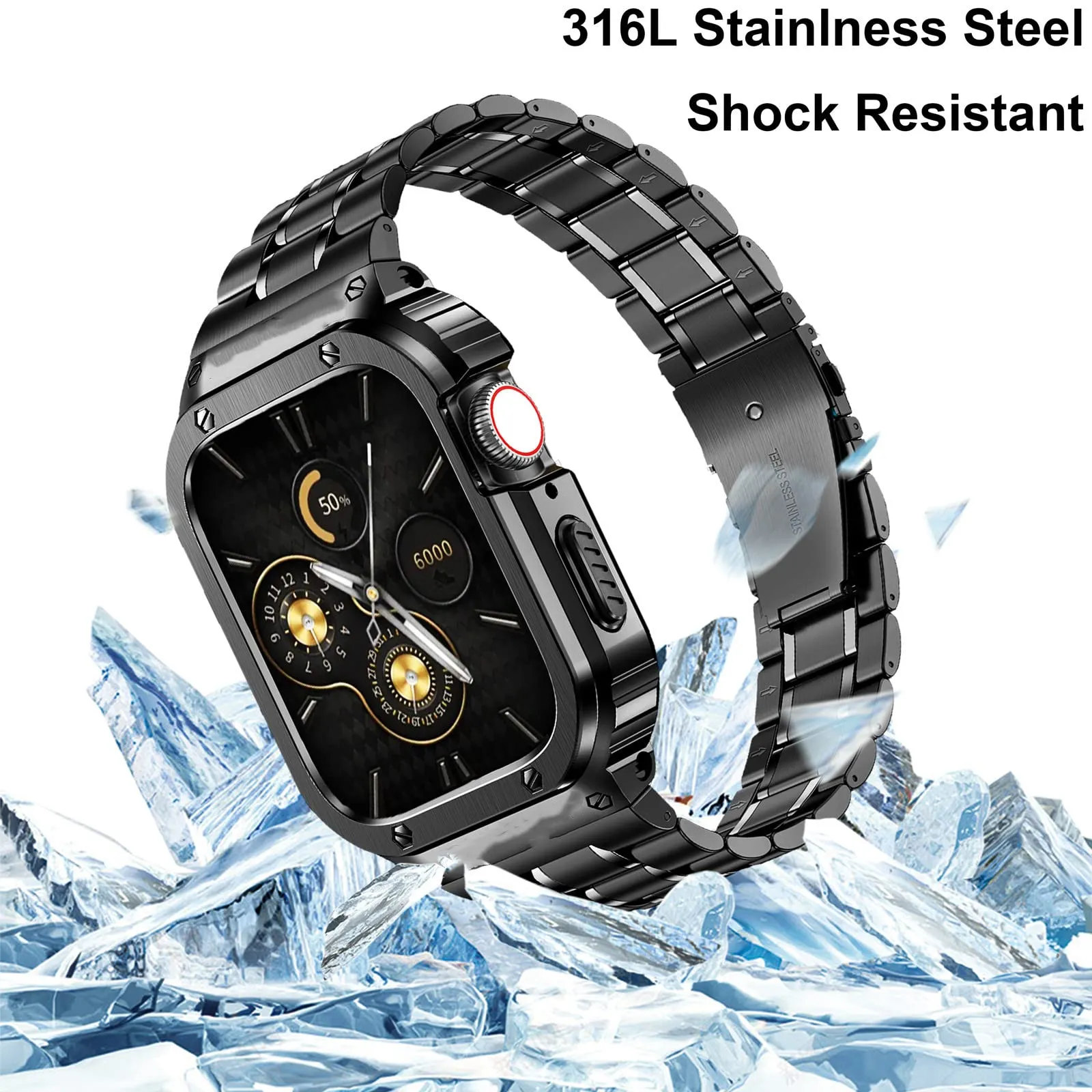 O Ozone - Stainless Steel Watch Band with Case Compatible with Apple Watch Series 9/8/7 (45mm) - Silver