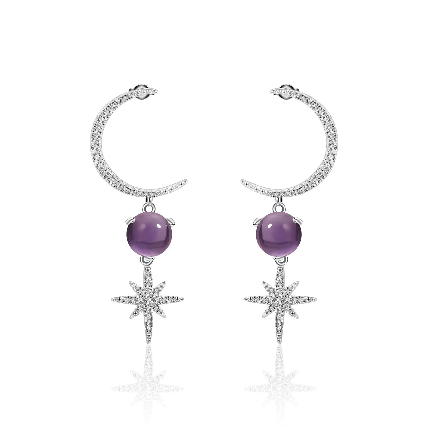 Premium s925 Silver Natural Amethyst Drop Earrings for Women