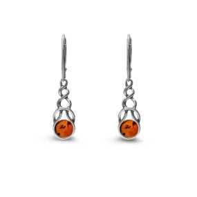 Sterling Silver Amber Celtic Oxidised Drop Earrings