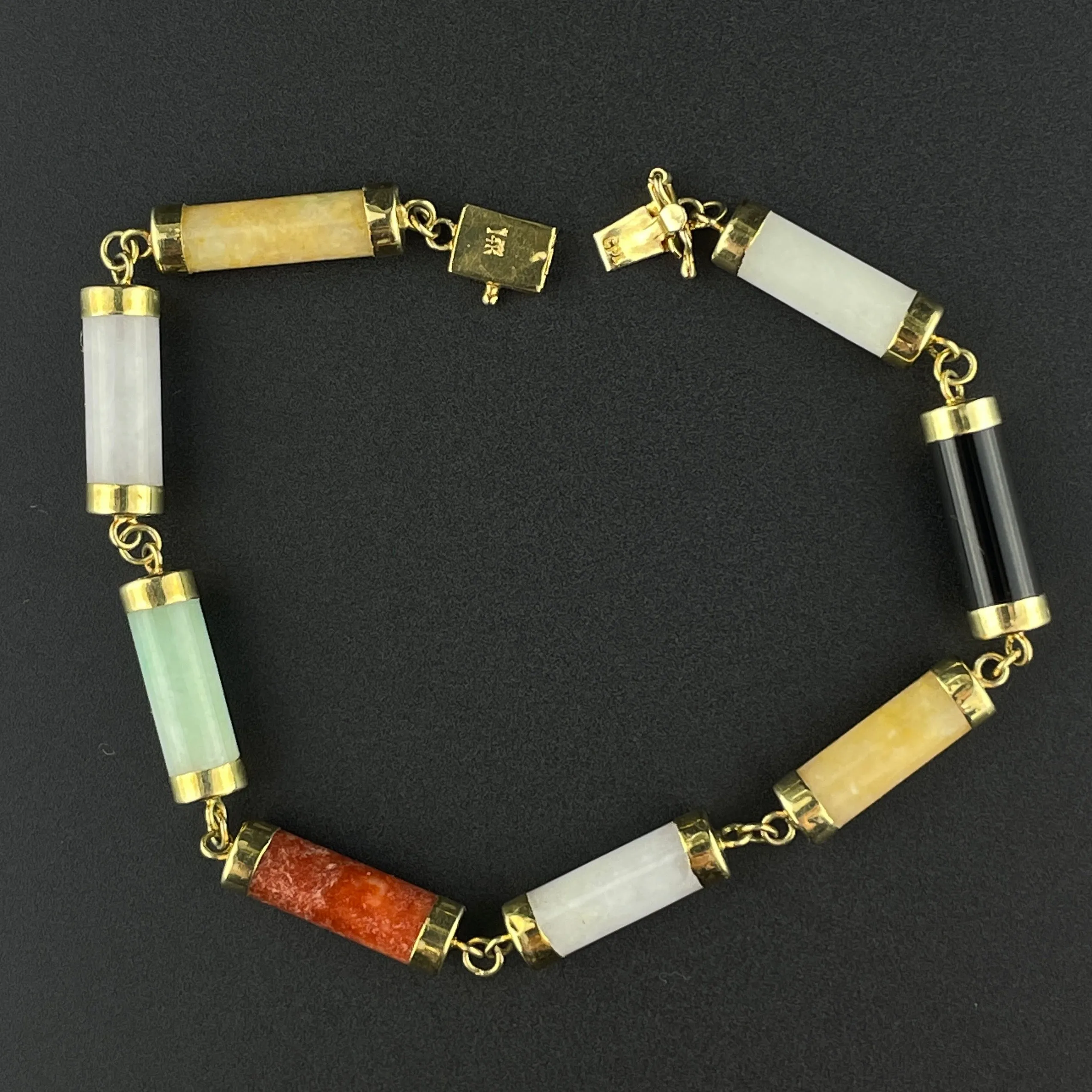 Vintage 14K Gold Multi Color Jadeite Chain Bracelet