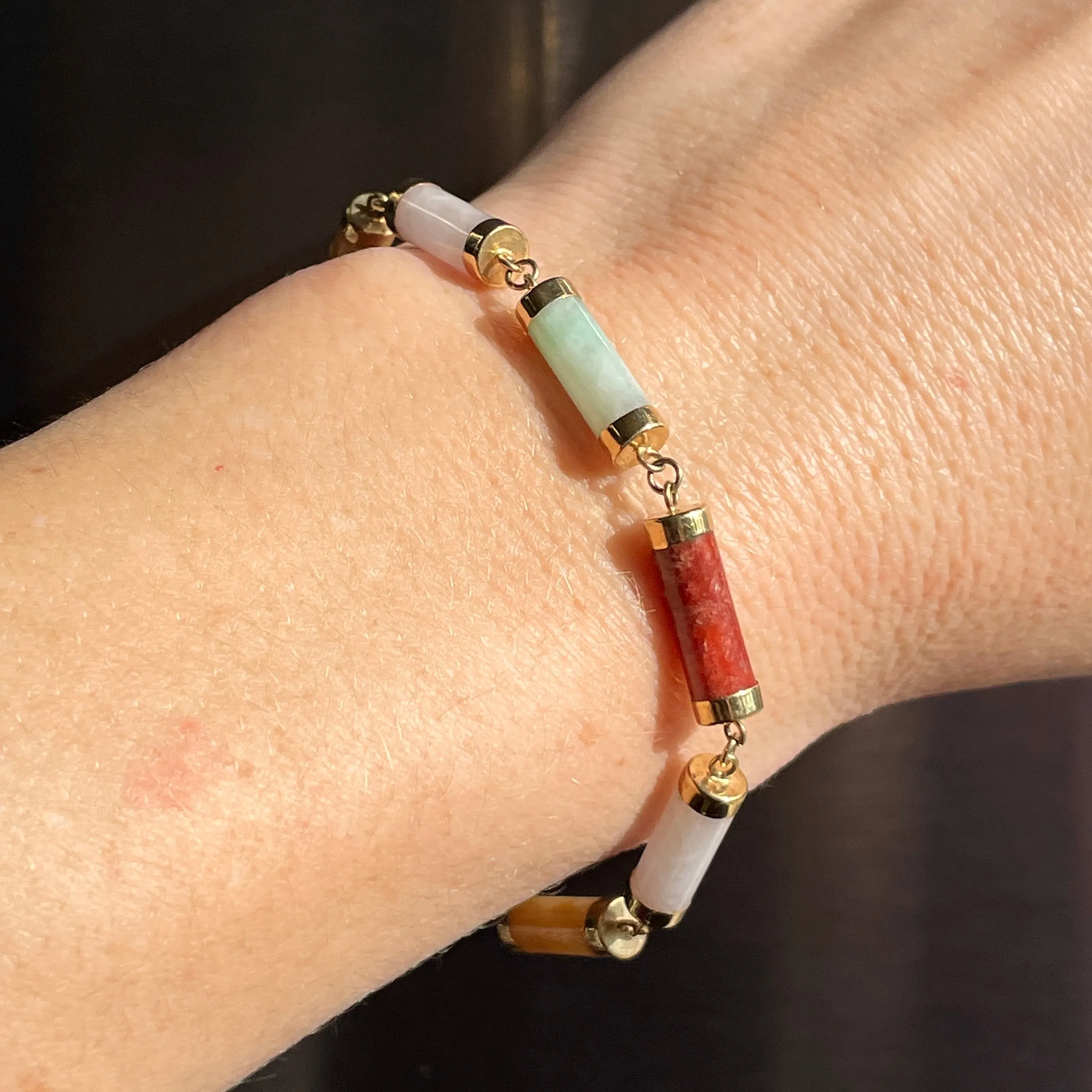 Vintage 14K Gold Multi Color Jadeite Chain Bracelet
