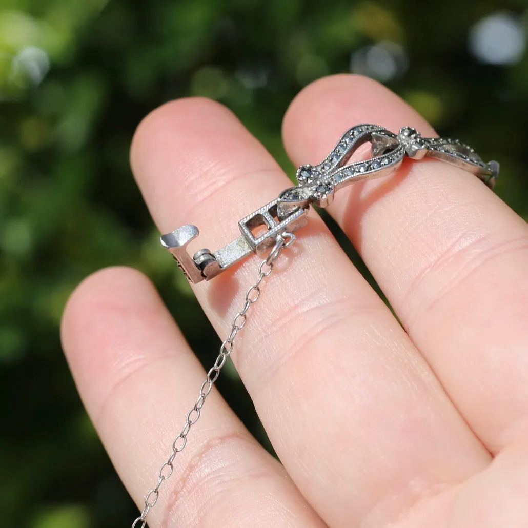 Vintage Fancy Link Sterling Silver & Marcasite Bracelet, 17cm