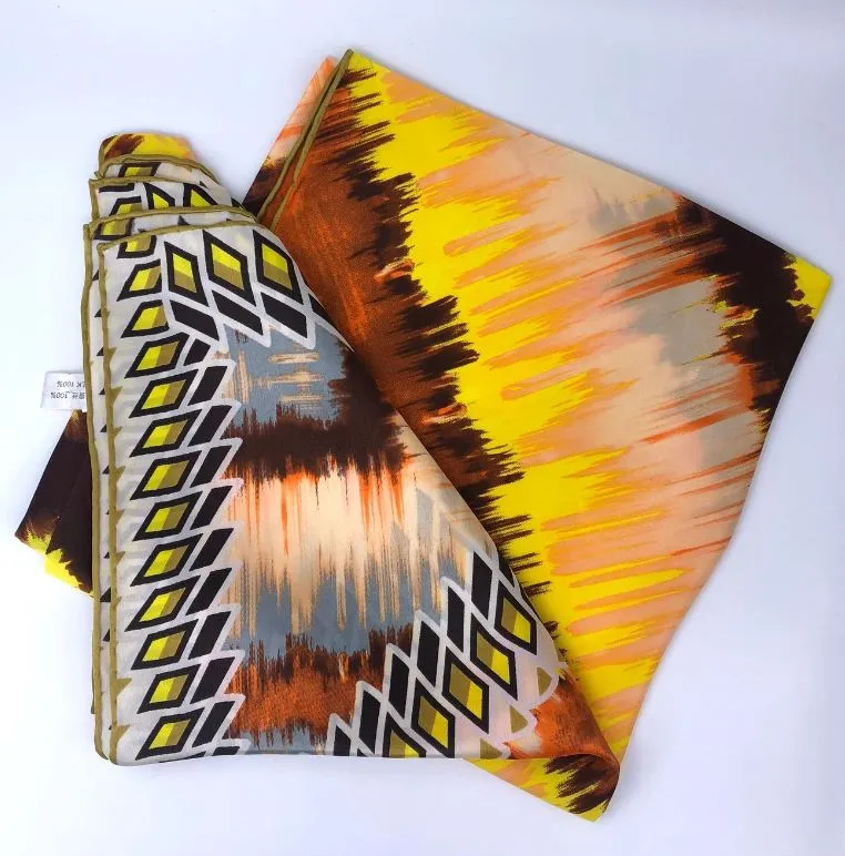 Yellow Silk Satin Square Scarf